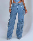 Women's Suit Low Waist Three-dimensional Tube Top And Pocket Stitching Jeans Pants