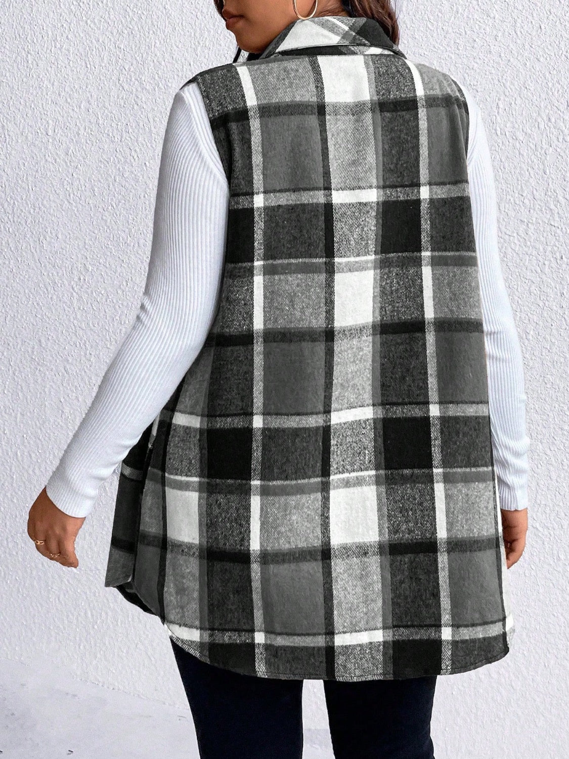 Honey Plus Size Pocketed Plaid Button Up Vest Coat - Little Miss Vanilla