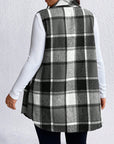 Honey Plus Size Pocketed Plaid Button Up Vest Coat - Little Miss Vanilla