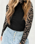 Mock Neck Long Sleeve Lace Patchwork T-Shirt - Little Miss Vanilla