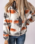 Gray Western Aztec Snap Buttoned Fleece Jacket