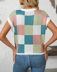 Mandy Checkered Round Neck Cap Sleeve Knit Top - Little Miss Vanilla