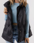 Black Quilted High Neck Zip Up Jacket Vest - Little Miss Vanilla