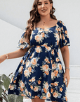 Plus Size Floral Print V-Neck Flutter Sleeve Mini Dress - Little Miss Vanilla