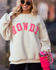 HOWDY Patched Round Neck Sherpa Sweatshirt - Little Miss Vanilla