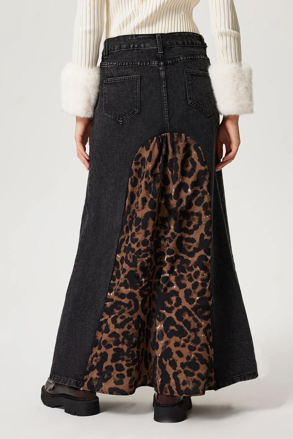 Slit Leopard Midi Denim Skirt - Little Miss Vanilla