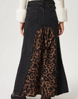 Slit Leopard Midi Denim Skirt - Little Miss Vanilla