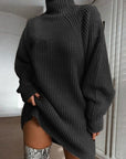 Solid Turtleneck Long Sweater Winter Warm Women Sweater Dress - Little Miss Vanilla