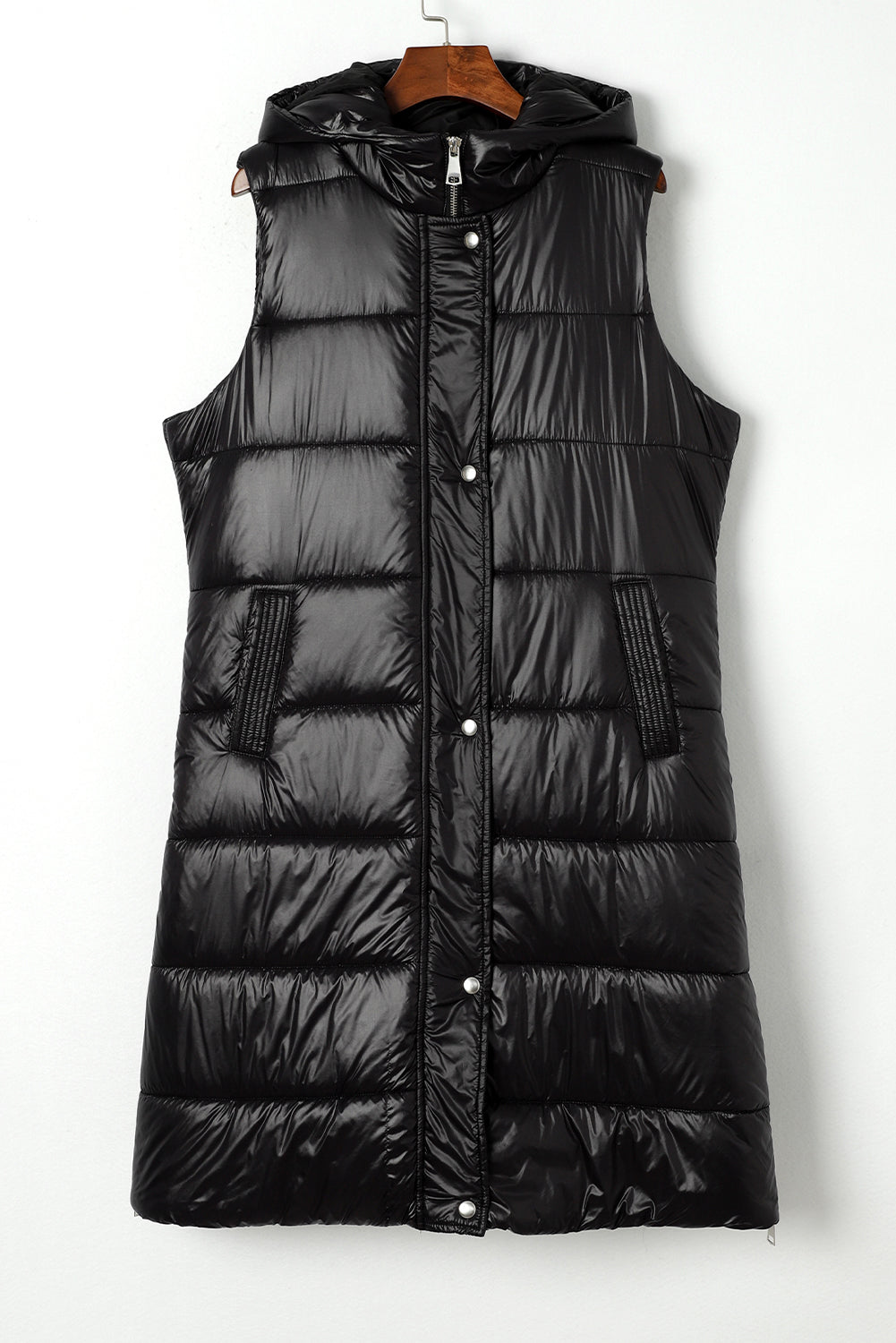 Black Hooded Long Quilted Vest Coat - Little Miss Vanilla