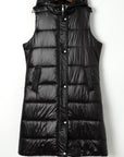 Black Hooded Long Quilted Vest Coat - Little Miss Vanilla