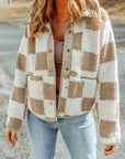 Brown Checked Snap Button Sherpa Jacket - Little Miss Vanilla