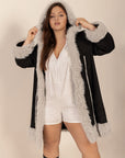 Plus Size Fuzzy Trim Open Front Long Sleeve Hooded Coat - Little Miss Vanilla