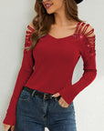 Rhinestone Cutout Long Sleeve T-Shirt - Little Miss Vanilla