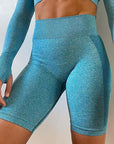 Long-sleeved Yoga Set Women Seamless Gym Tops Shorts