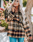 Orange Geometric Plaid Print Pocketed Shacket