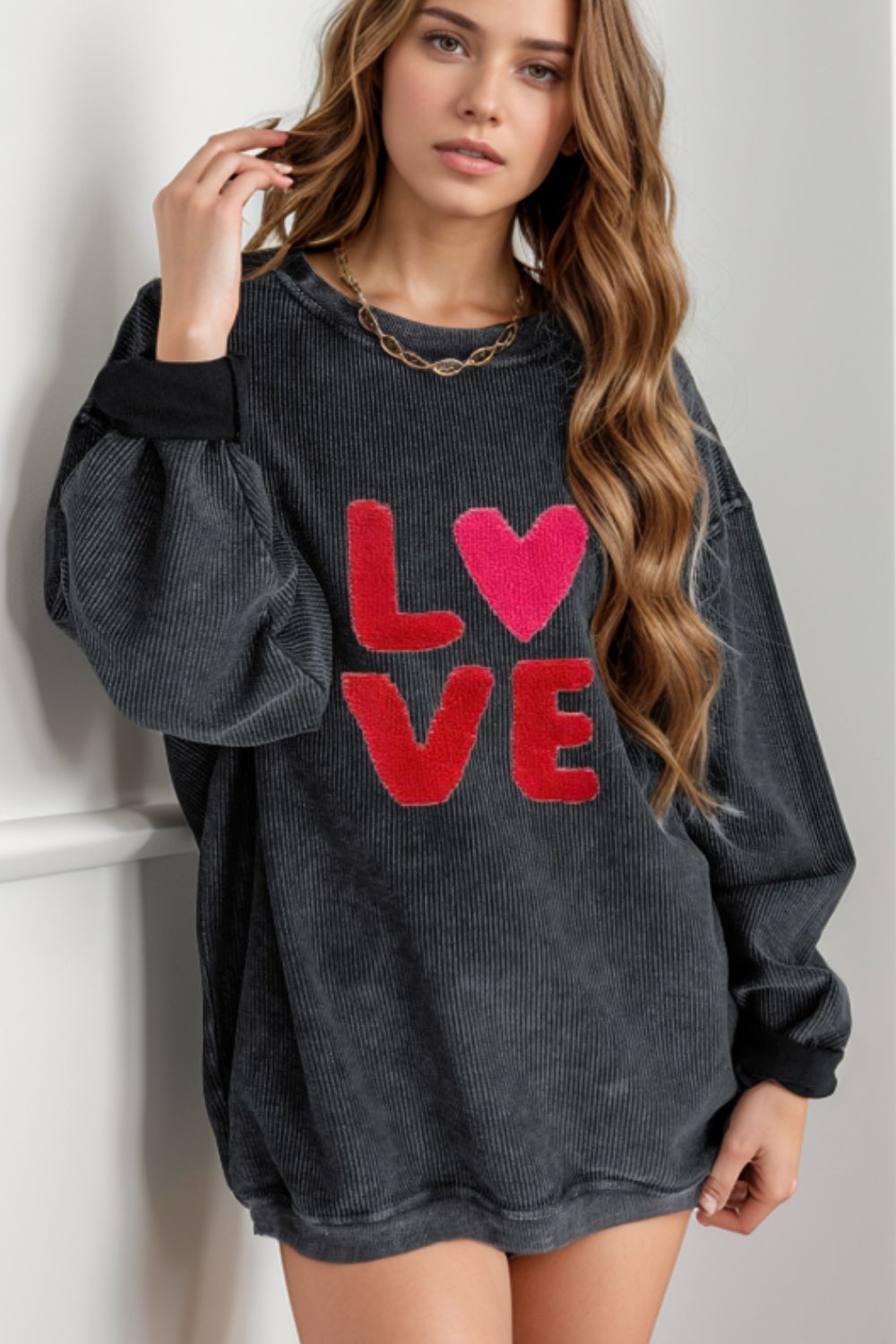 Valentine’s Day LOVE Round Neck Long Sleeve Sweatshirt - Little Miss Vanilla