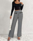 Faux Pocket Fastener Decoration Straight Wide Leg Pants Trousers