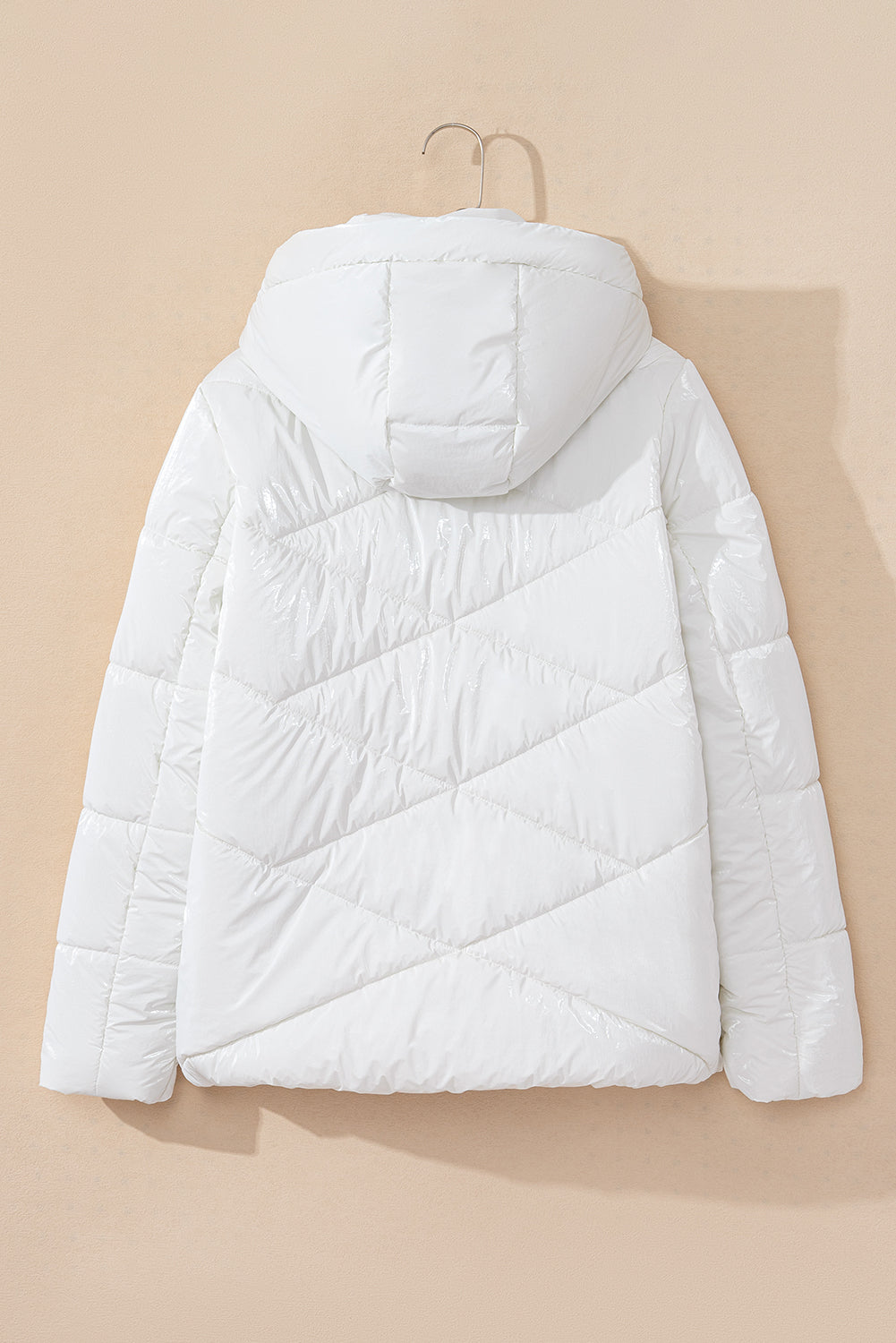 White Solid Quilted Hooded Zip Up Puffer Coat - Little Miss Vanilla