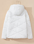 White Solid Quilted Hooded Zip Up Puffer Coat - Little Miss Vanilla