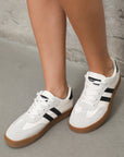 White Striped Lace-up Flat Sneakers