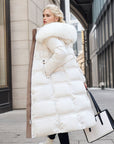 Winter Slim Long Jacket With Fur Hood And Belt Fashion Solid Hooded Coat Warm Clothing For Women