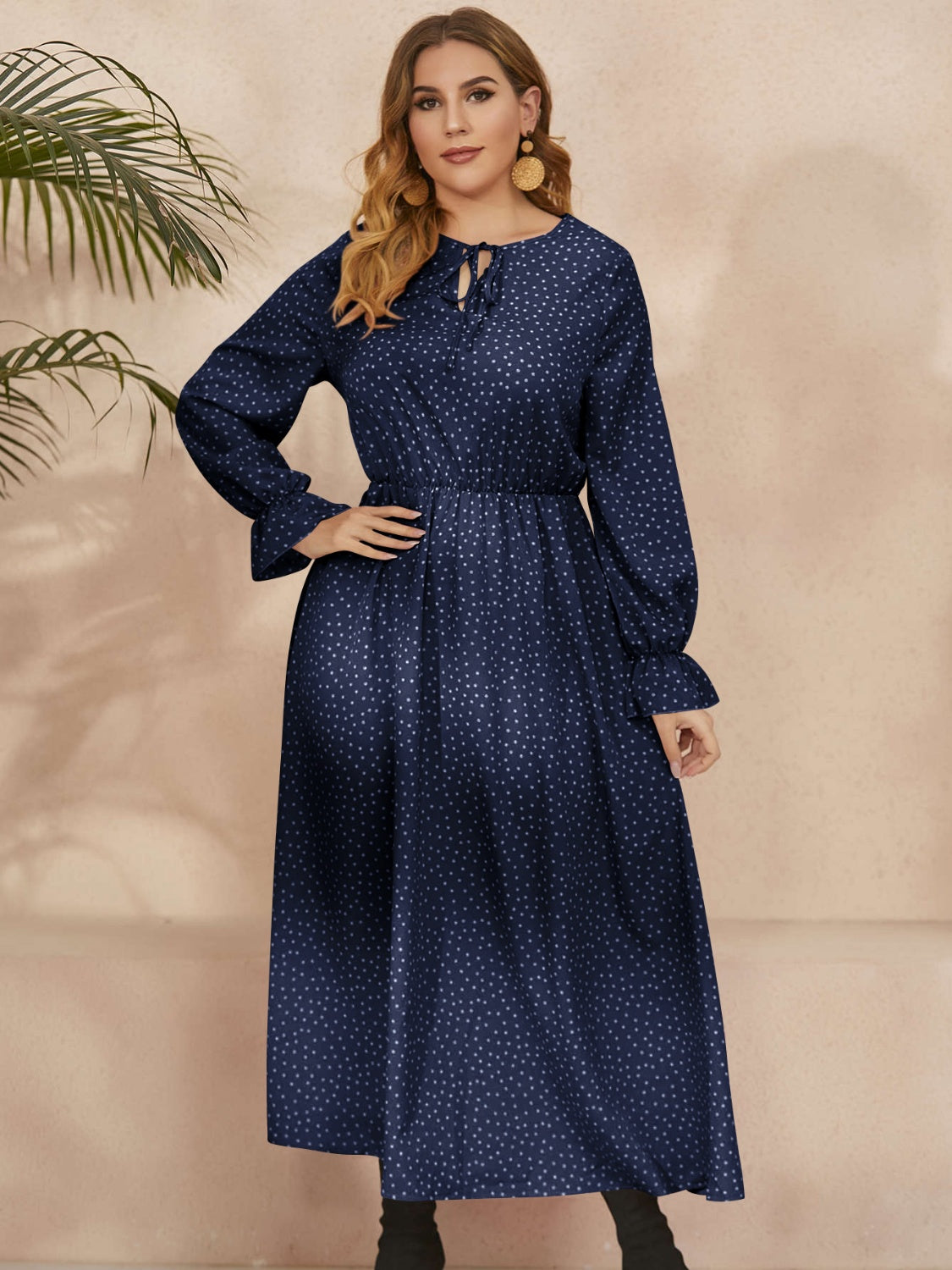 Honey Plus Size Ruffled Polka Dot Long Sleeve Midi Dress - Little Miss Vanilla