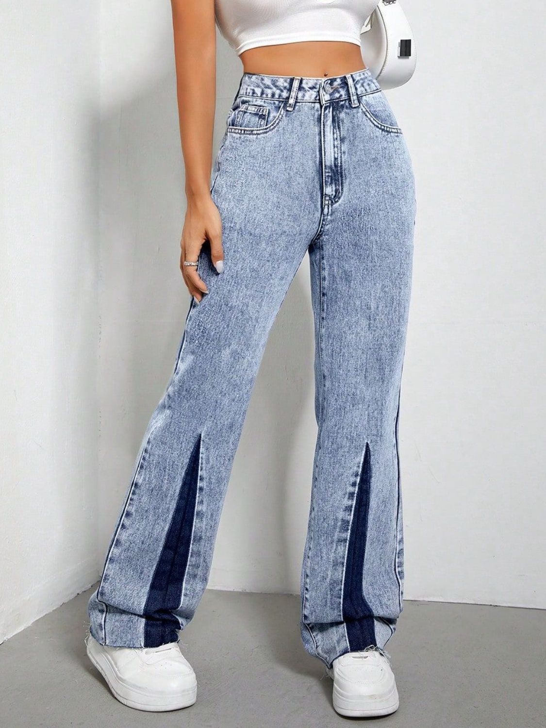 Contrast Bootcut Jeans with Pockets - Little Miss Vanilla