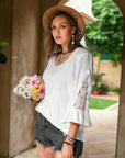 Plus Size Lace Detail V-Neck Three-Quarter Sleeve Blouse - Little Miss Vanilla