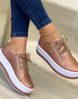 Fashion Flats Sneakers Women Ribbon Lace-up Platform Shoes