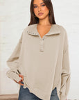 Exposed Seam Side Slit Long Sleeve Sweatshirt - Little Miss Vanilla