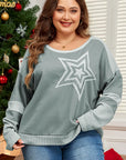 Plus Size Star Round Neck Long Sleeve Top - Little Miss Vanilla