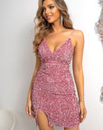 Sequin Spaghetti Strap Slit Dress - Little Miss Vanilla