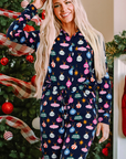 Navy Blue Colorful Christmas Lights Print Shirt and Pants Pajama Set - Little Miss Vanilla