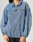 Quarter Zip Collared Neck Denim Top - Little Miss Vanilla