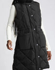 Black Longline Quilted Stand Collar Puffer Vest