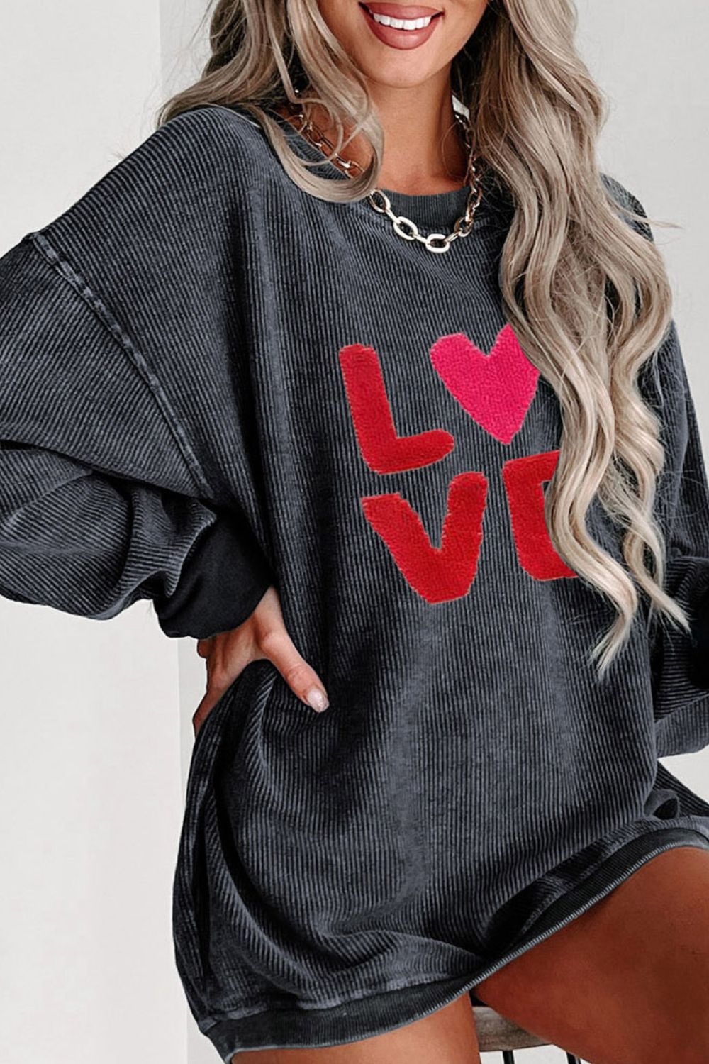 Valentine’s Day LOVE Round Neck Long Sleeve Sweatshirt - Little Miss Vanilla