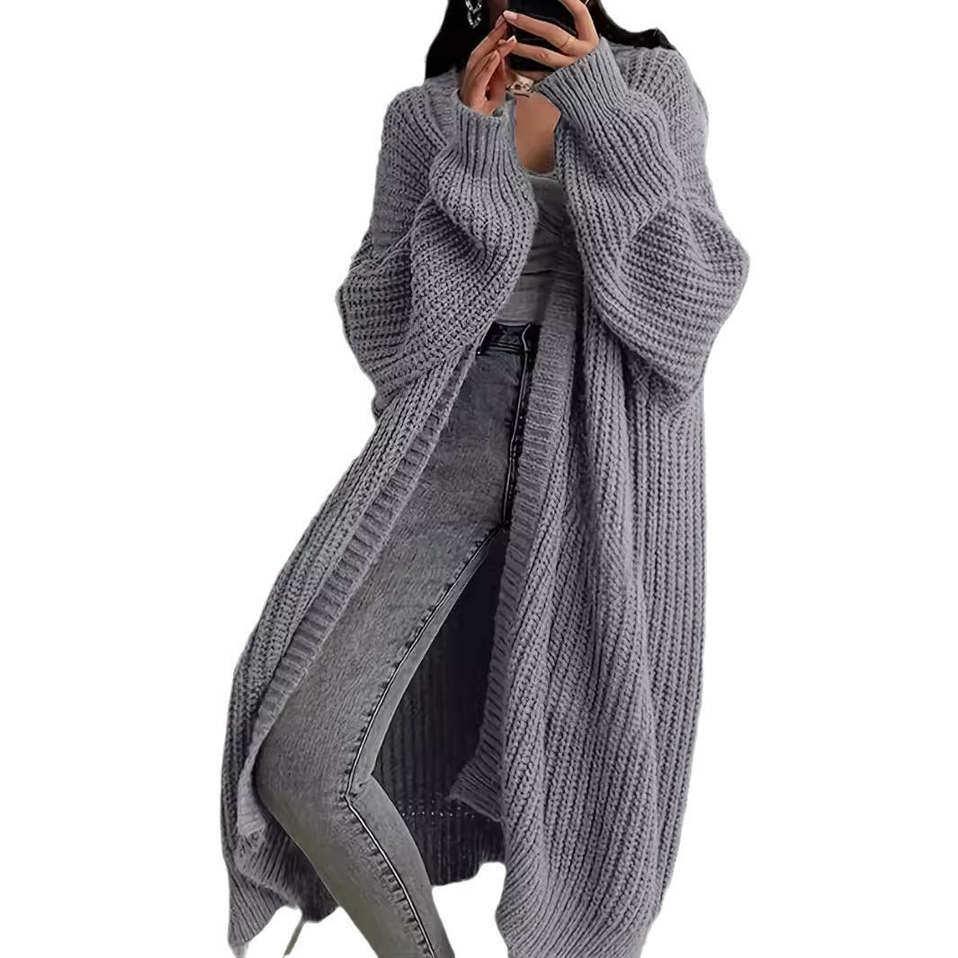 Knitted Long Cardigan With Pockets Fashion All-match Lantern-sleeved Coat - Little Miss Vanilla