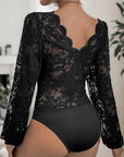 Tight Long Sleeve V-neck Lace Jumpsuit - Little Miss Vanilla