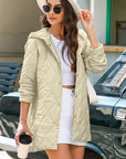 Beige Quilted Snap Button Hooded Coat - Little Miss Vanilla