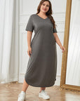 Plus Size Pocketed V-Neck Short Sleeve Lounge Dress - Little Miss Vanilla