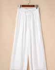 White Casual Tie Waist Pleated Wide Leg Pants