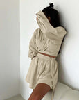 Fashion sexy two-piece khaki pajamas for young women, perfect for casual wear at home or outdoors.