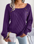 Square Neck Knitted Sweater With Button Design Winter Warm Long Sleeve Tops Women's Clothing