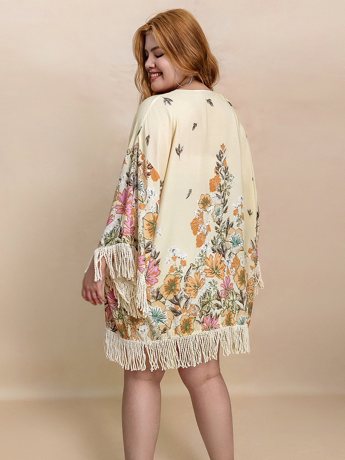 Plus Size Fringe Printed Open Front Cardigan - Little Miss Vanilla