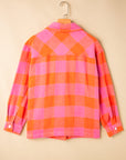 Orange Plaid Chest Pockets Button-up Turn Down Collar Jacket