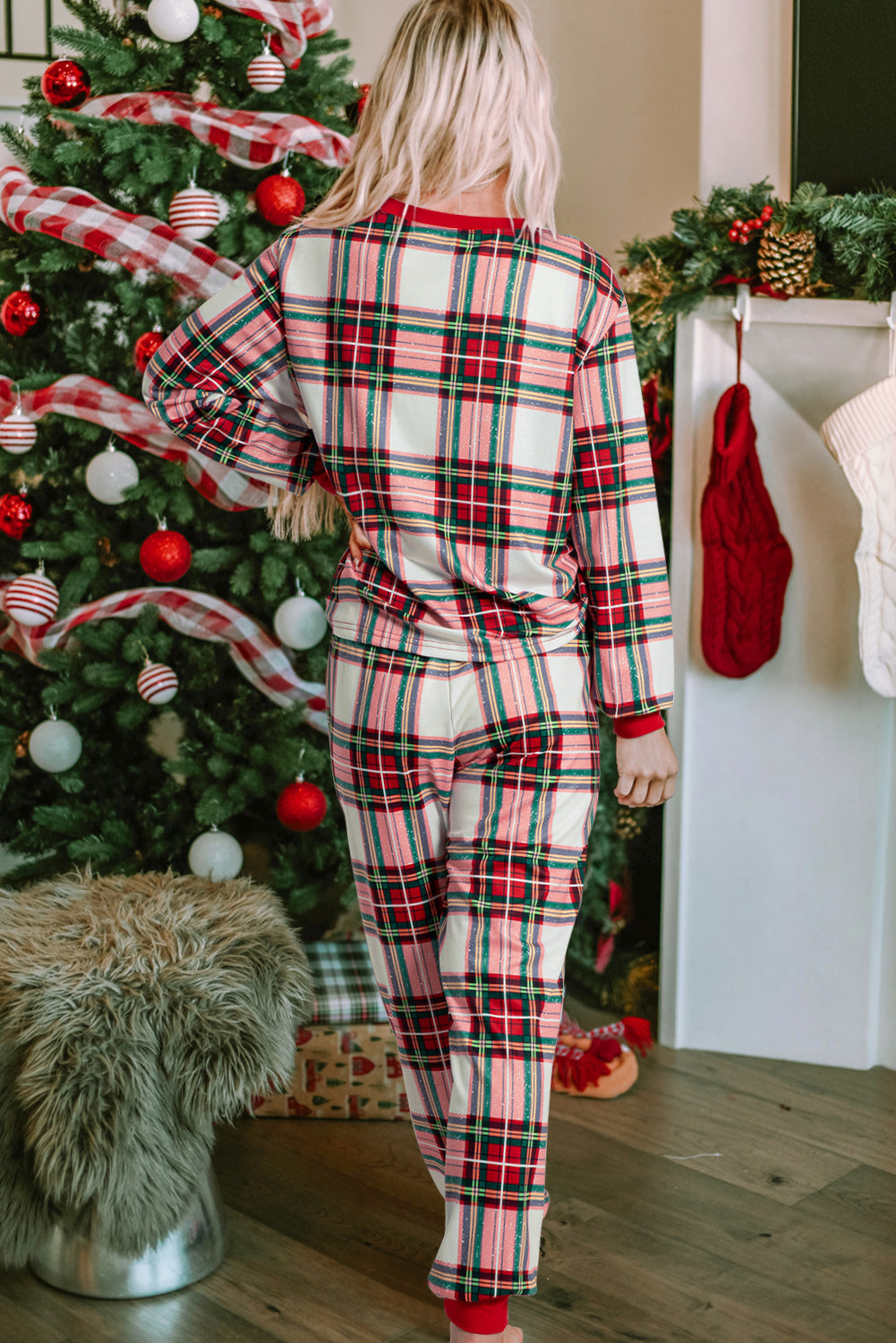 Red Christmas Plaid Allover Top and Pants Lounge Set - Little Miss Vanilla