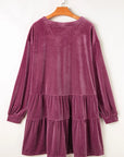 Plus Size Textured Velvet Decorative Button Long Sleeve Dress - Little Miss Vanilla