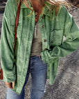 Mist Green Patched Pocket Button Up Corduroy Shacket - Little Miss Vanilla