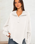 Exposed Seam Side Slit Long Sleeve Sweatshirt - Little Miss Vanilla