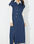 Slit Half Button Collared Neck Cap Sleeve Denim Dress - Little Miss Vanilla